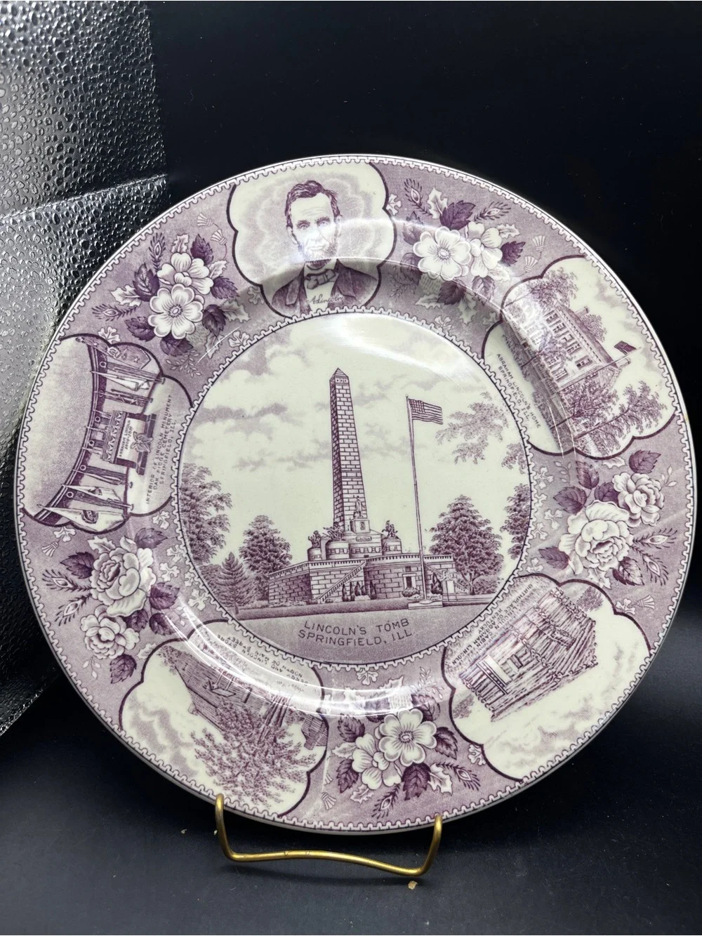 Vintage Staffordshire Lincoln's Tomb Transferware Souvenir Plate Mulberry